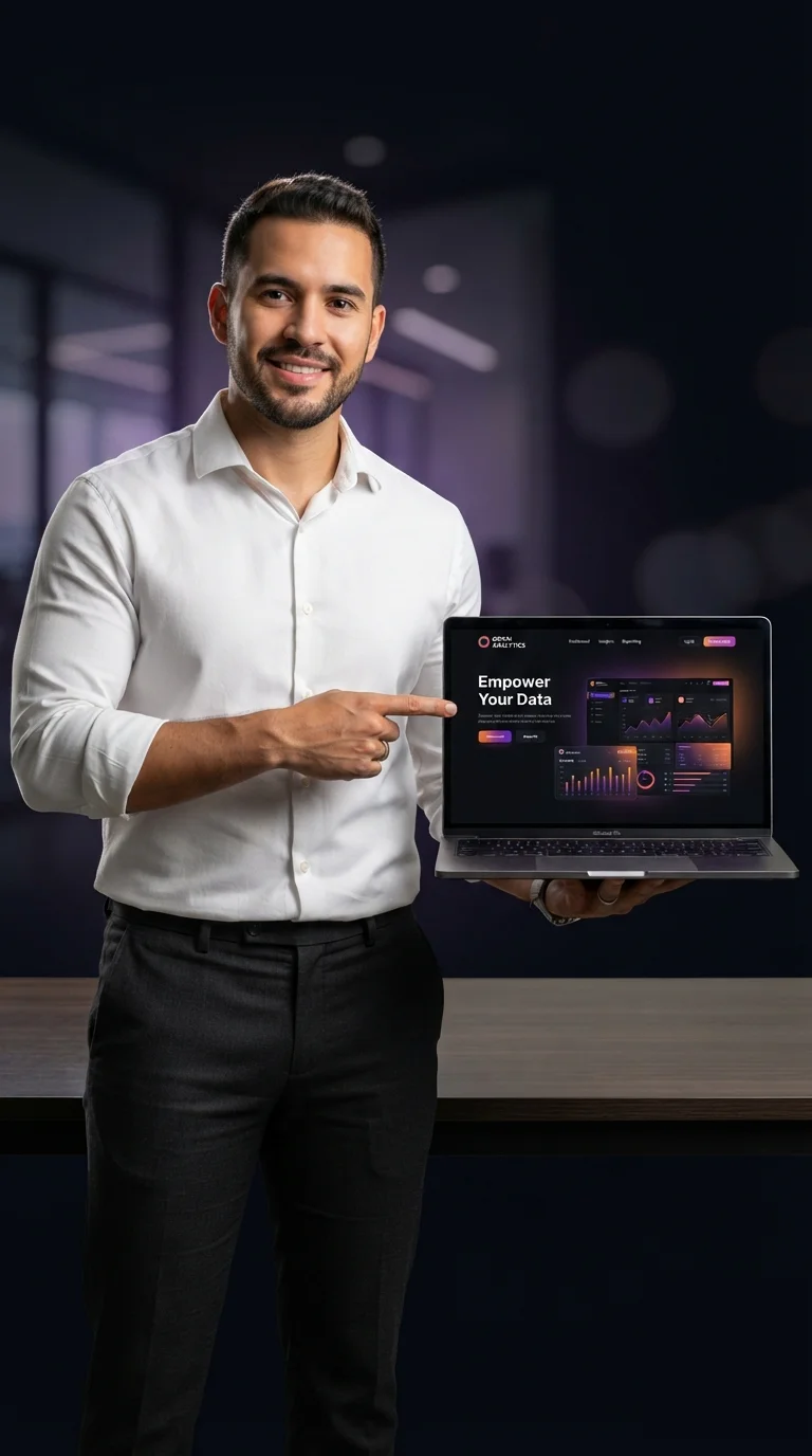 joeDEV mostrando un sitio web profesional en laptop