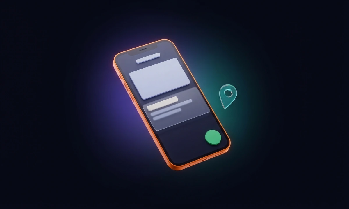 Celular mostrando una landing page de una sola página con botón de WhatsApp y un pin de ubicación
